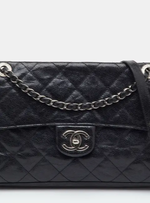 Chanel 31 Rue Cambon Black Quilted Caviar Leather CC Flap Bag