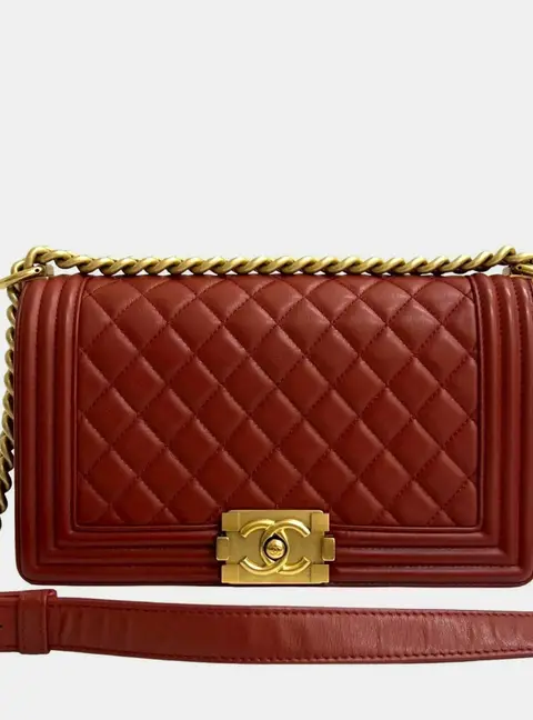 Chanel Boy Chanel Coco Mark Lambskin Chain Shoulder Bag Red