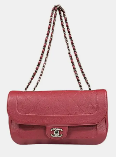 Chanel Matelasse Shoulder Bag Leather Red W Chain