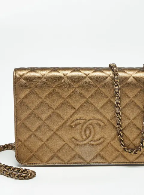 Chanel Diamond CC Gold Quilted Leather Wallet On Chain