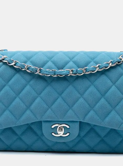 Chanel Classic Jumbo Blue Caviar Leather Double Flap Bag
