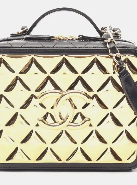 Chanel Vanity Case Black Lambskin Leather Top Handle Bag