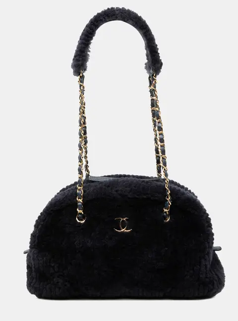 Chanel Blue Coco Neigh Large Quilted Shearling Bowling Bag