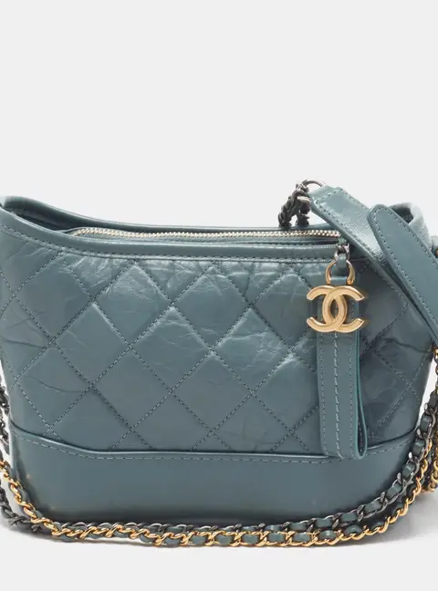 Chanel Gabrielle Small Blue Quilted Aged Leather Bag