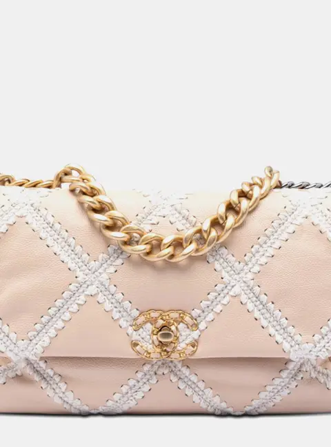 Chanel 19 Flap Large Beige Calfskin Crochet Shoulder Bag
