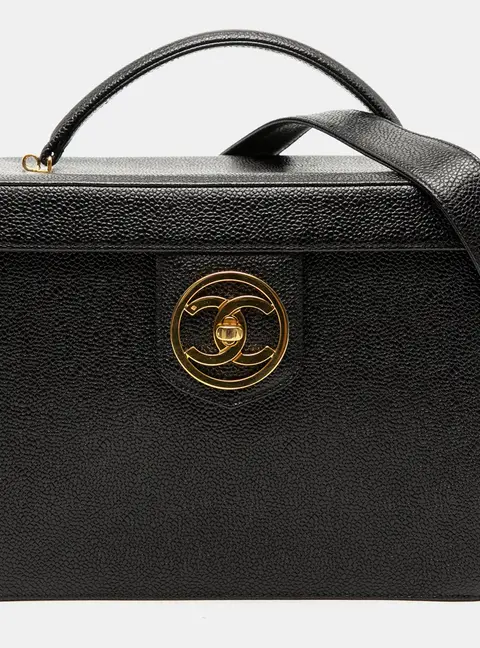 Chanel Vanity Box Case Small Black Caviar Leather Top Handle Bag