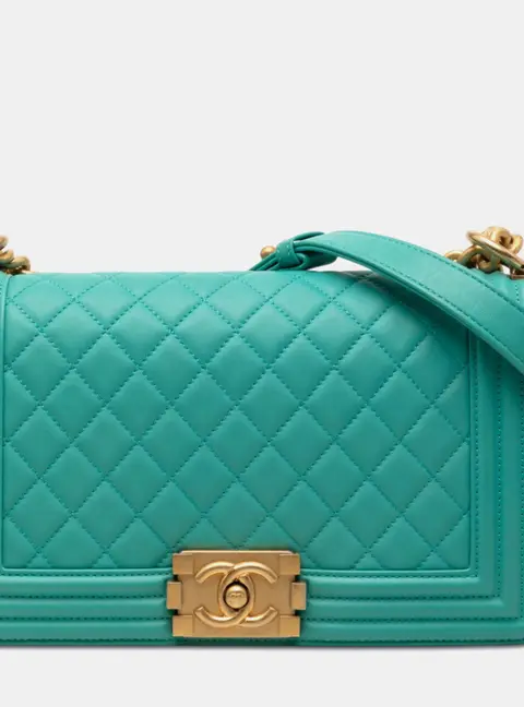 Chanel Boy Old Medium Blue Lambskin Leather Shoulder Bag
