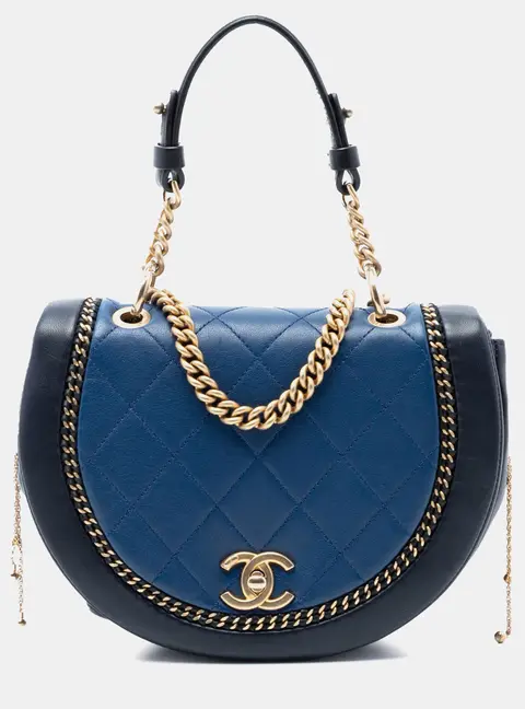 Chanel Blue Small Quilted Lambskin Chain Detail Saddle Bag
