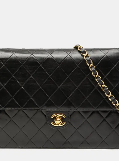 Chanel Quilted Medium Black Lambskin Leather Shoulder Bag