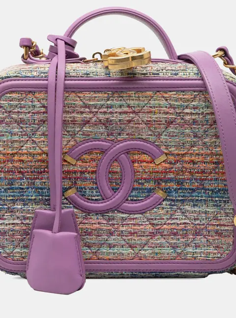 Chanel CC Filigree Vanity Case Medium Multi-Color Tweed Leather Top Handle Bag