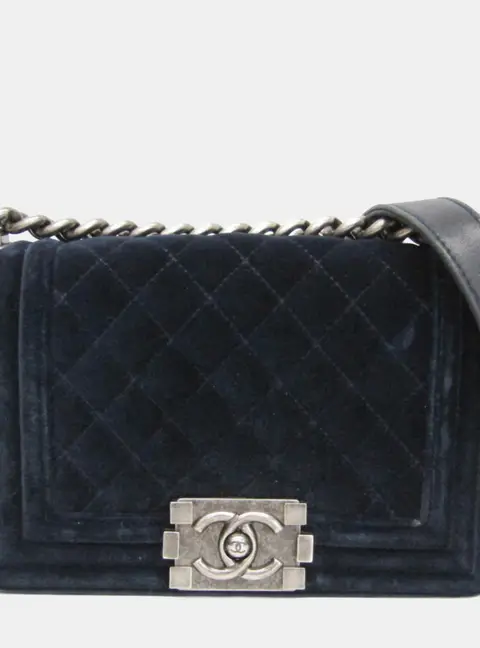 Chanel Boy Navy Velvet Shoulder Bag