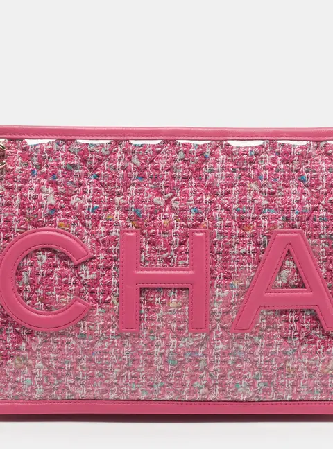 Chanel Logo Pink PVC and Tweed Pouch