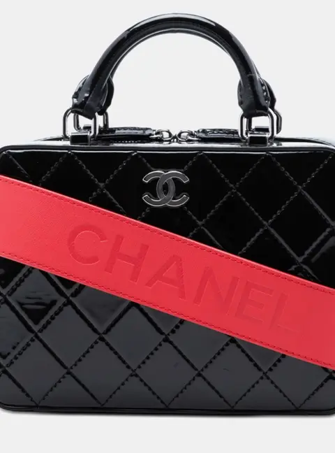 Chanel Travel Vanity Kit Black Patent Leather Top Handle Bag