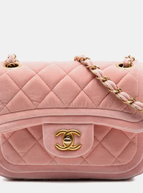 Chanel Classic Mini Flap Bag Pink Velvet Shoulder Bag