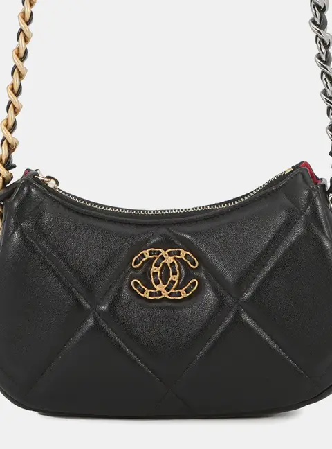 Chanel 19 Small Hobo Bag Black Lambskin Leather Shoulder Bag