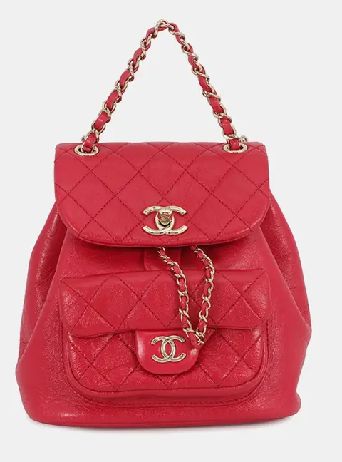 Chanel Matelasse Small Red Lambskin Leather Backpack Bag