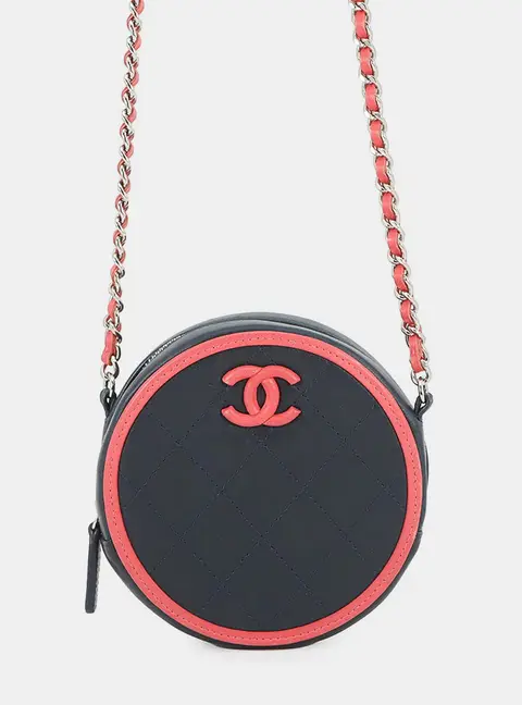 Chanel Matelasse Round Navy Pink Lambskin Leather Crossbody Bag