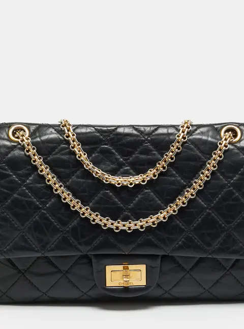 Chanel 2.55 Reissue 227 Black Quilted Aged Leather Flap Bag