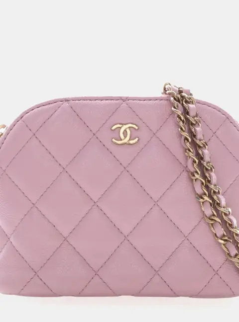 Chanel Mini Dome Pink Caviar Leather Zip Clutch with Chain Bag