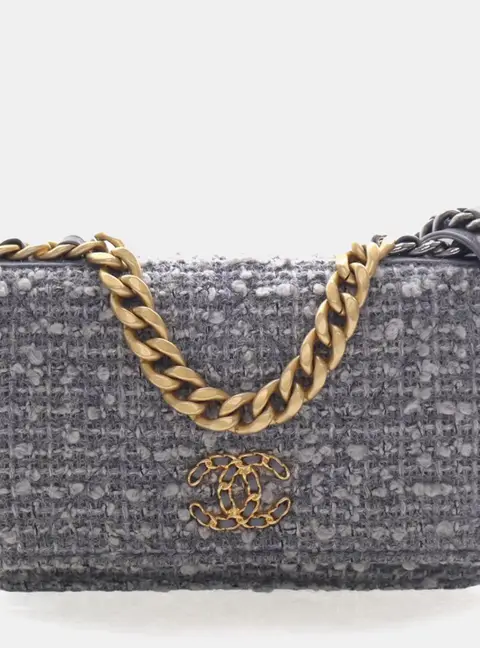 Chanel 19 Wallet On Chain Gray Tweed Wallet Bag