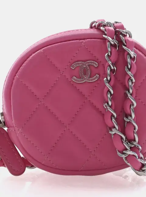 Chanel Zip Around Pouch Pink Quilted Lambskin Leather Crossbody Bag