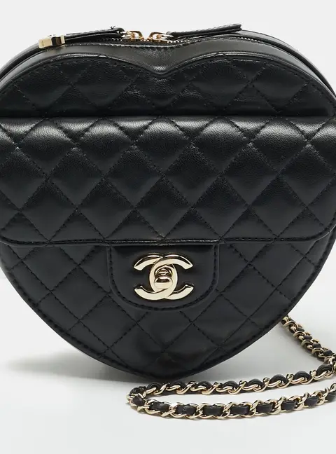 Chanel CC In Love Heart Large Black Quilted Leather Shoulder Bag