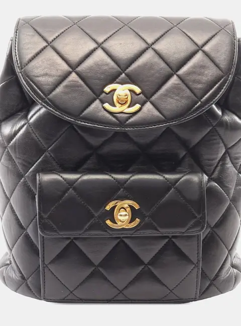 Chanel CC Quilted Black Lambskin Leather Backpack Bag
