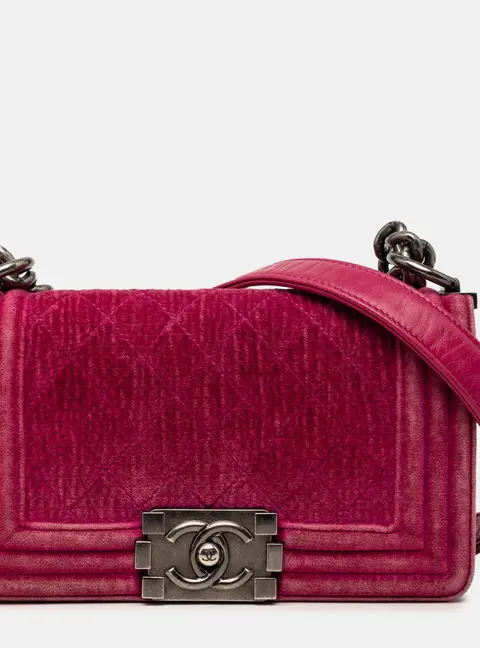 Chanel Boy Small Pink Quilted Velvet Flap Bag