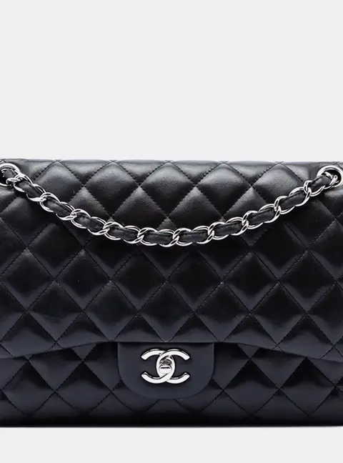 Chanel Classic Jumbo Flap Black Lambskin Leather Shoulder Bag