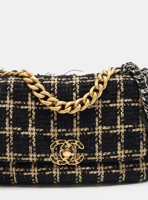 Chanel 19 Small Black/Beige Quilted Tweed Shoulder Bag