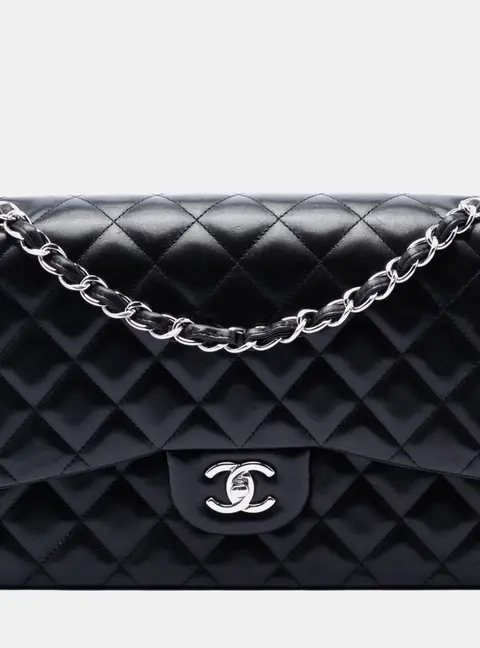 Chanel Classic Jumbo Black Lambskin Leather Double Flap Bag