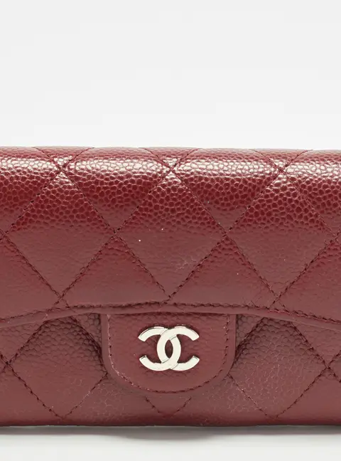Chanel Classic Burgundy Quilted Caviar Leather Flap Card Holder