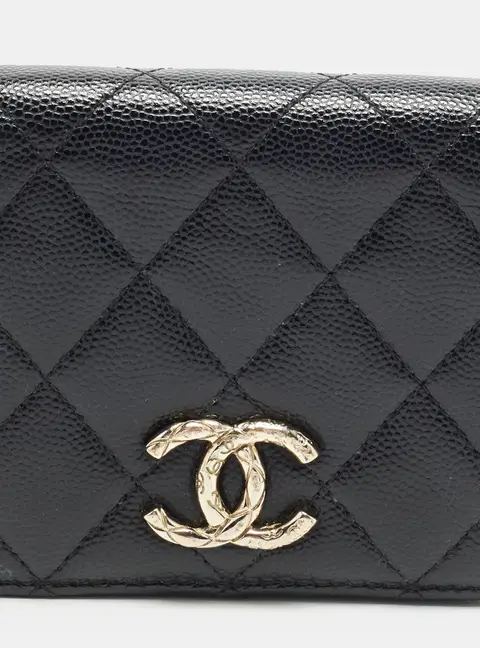 Chanel CC Black Quilted Caviar Leather Bifold Wallet