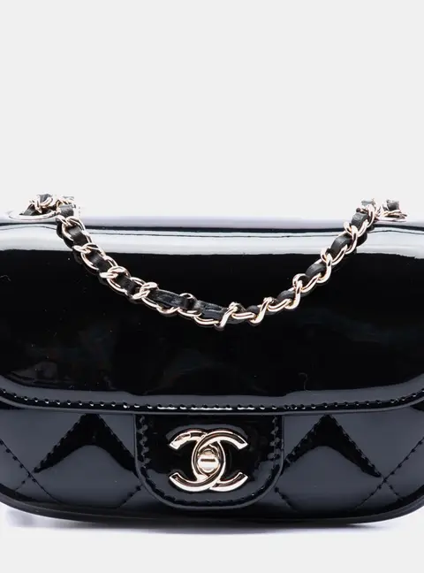 Chanel Single Flap Mini Black Patent Leather Crossbody Bag