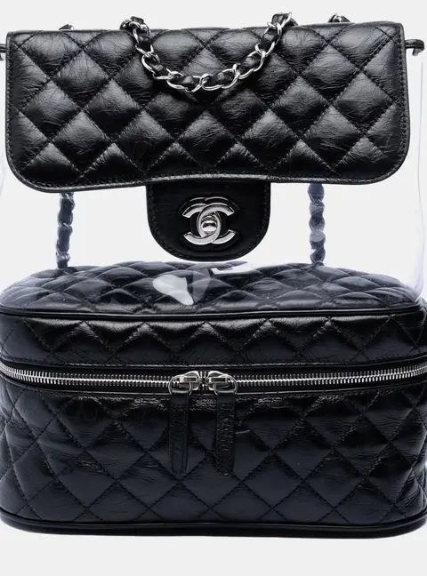 Chanel Black Quilted Lambskin and PVC Aquarium Shoulder Bag