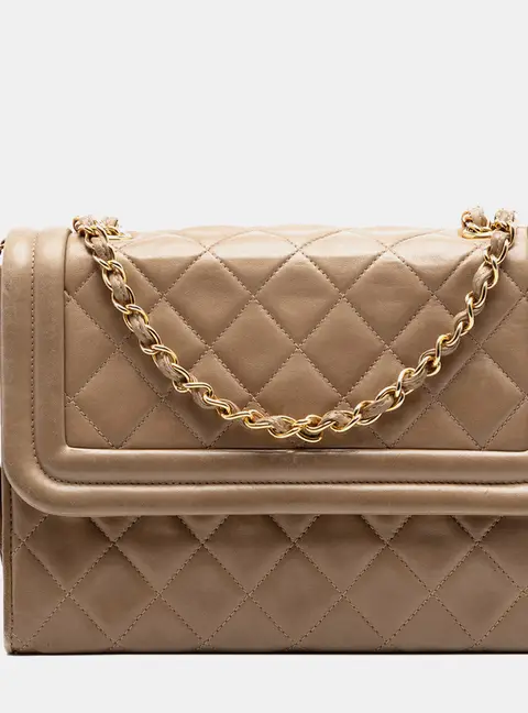Chanel Tassel Flap Beige Lambskin Leather Shoulder Bag