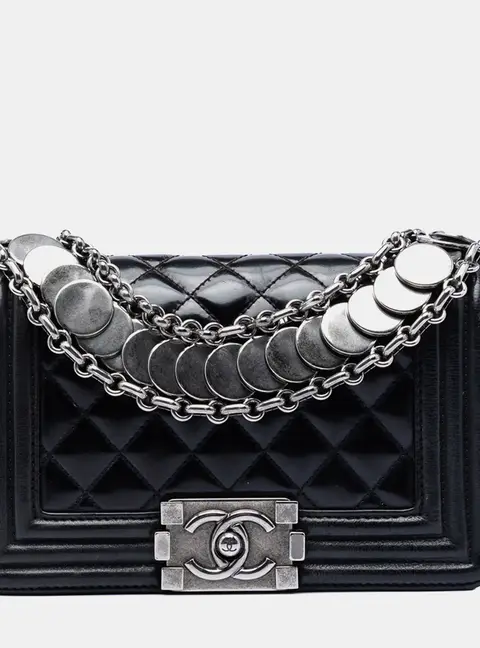 Chanel Boy Small Black Patent Leather Shoulder Bag