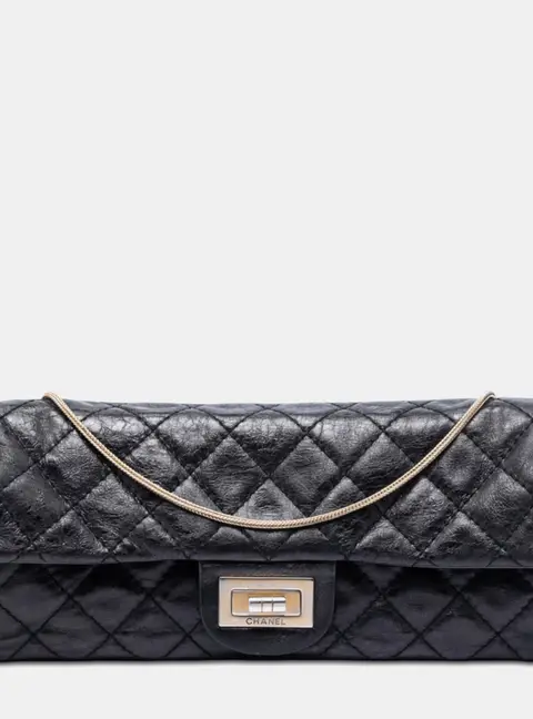 Chanel Reissue 2.55 East West Flap Black Glazed Calfskin Leather Shoulder Bag