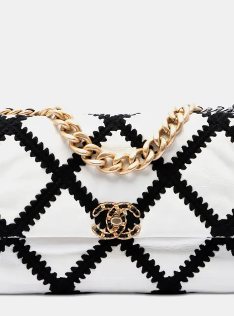 Chanel 19 Large White Crochet and Calfskin Leather Flap Bag