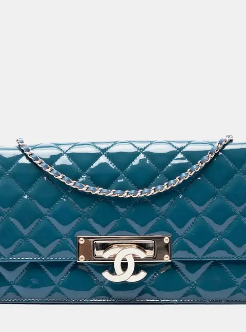 Chanel Golden Class East West Blue Patent Leather Wallet on Chain Bag