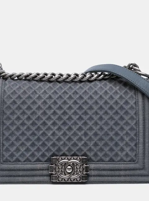 Chanel Boy Medium Blue Embossed Denim Flap Bag
