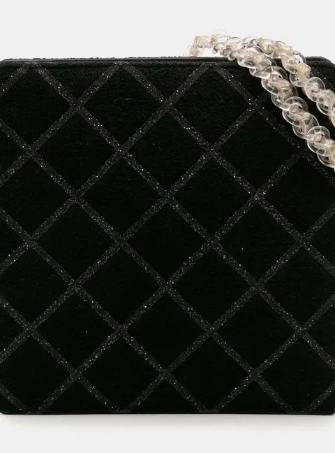 Chanel Black Tweed and Resin Zipped Chain Shopping Bag