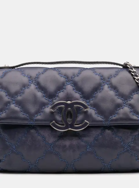 Chanel Hamptons Mini Flap Bag Blue Lambskin Leather Shoulder Bag
