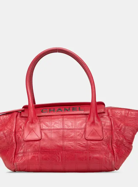 Chanel Square Stitched Lax Red Lambskin Leather Handbag Bag