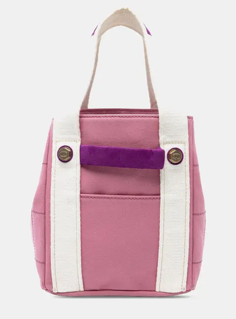 Chanel Square Stitch Tote Pink Canvas Top Handle Bag