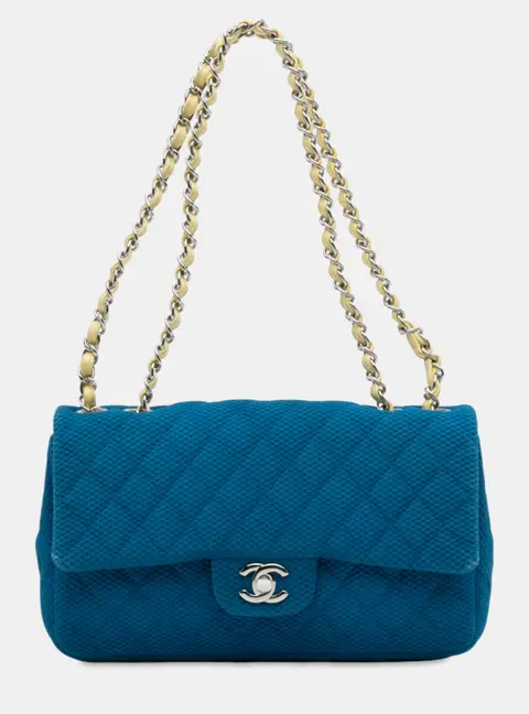 Chanel Classic Flap Medium Blue Perforated Jersey Single Flap Bag