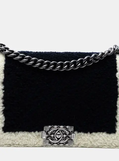 Chanel Boy Medium Black White Shearling Flap Bag