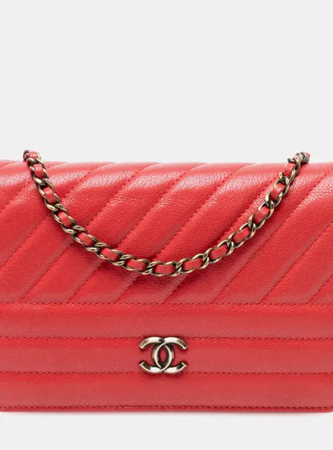 Chanel Wallet On Chain Red Goatskin Leather Shoulder Bag
