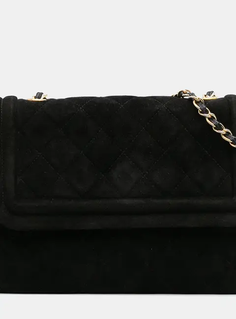 Chanel Quilted Black Suede Leather Tassel Flap Bag