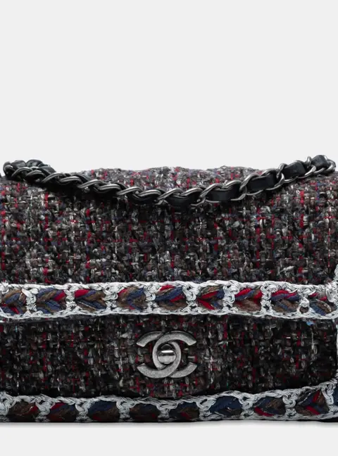 Chanel Mini Rectangular Classic Black Tweed Shoulder Bag